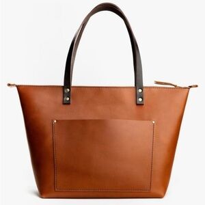 Portland Leather Goods Zip Top Tote Bag Artisan Leather Handbag Brown Medium